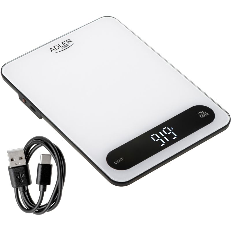 Ваги кухонні Adler AD 3177 white black електронні/ 10кг/ г; мл, унція/ USB type C/ автовимкнення (AD3177WB)