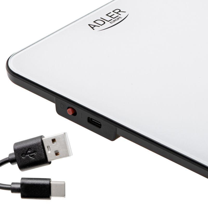 Ваги кухонні Adler AD 3177 white black електронні/ 10кг/ г; мл, унція/ USB type C/ автовимкнення (AD3177WB)