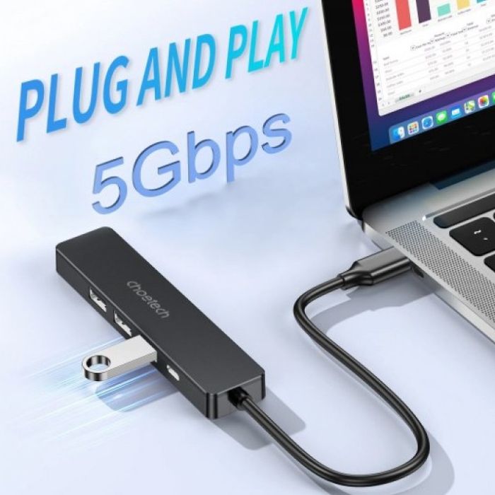 Док-станція USB3.0 Type-C --> HDMI 4K30Hz/USB2.0x2/USB 3.0/USB-C PD 100W 5 in 1 Hub Choetech (HUB-M80-BK)