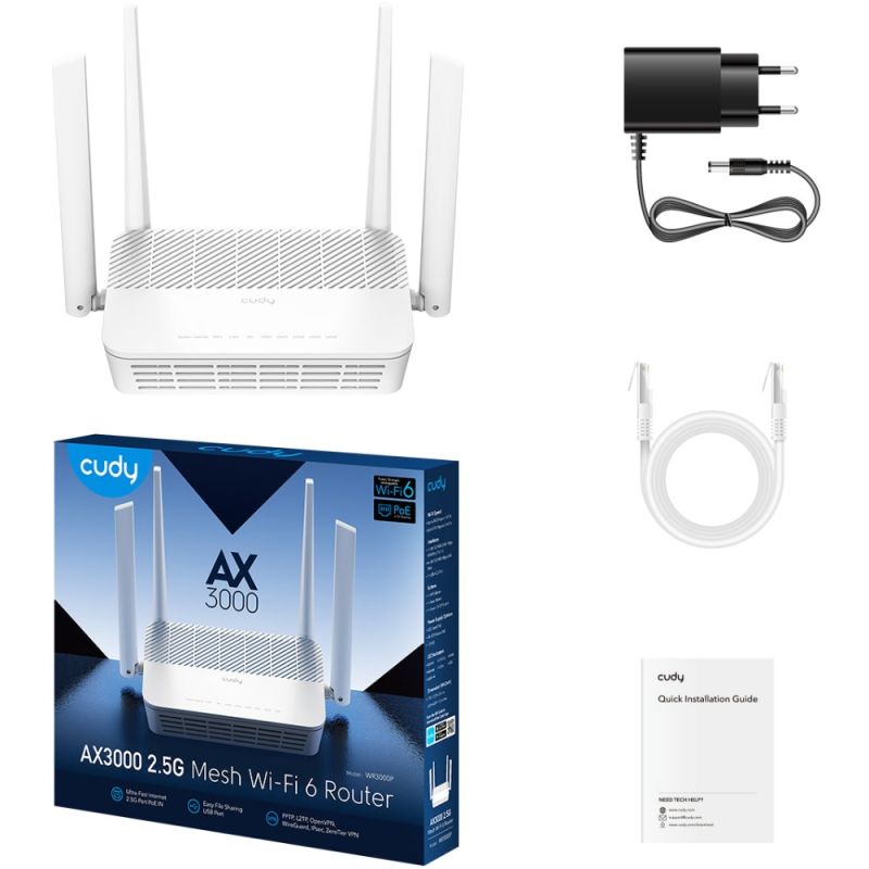 Маршрутизатор Cudy , AX3000 2.5G Wi-Fi 6 Mesh PoE Router (WR3000P)