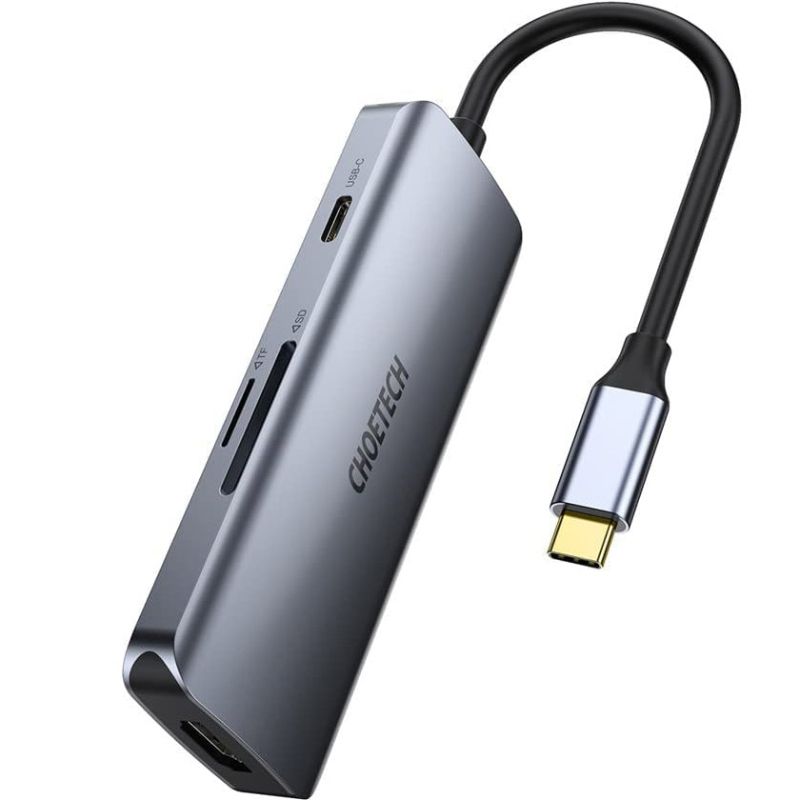 Док-станція USB3.1 Type-C --> HDMI4K30Hz/3хUSB 3.0/Type-C/ PD100W/SD/TF 7 in 1Choetech (HUB-M19-GY)