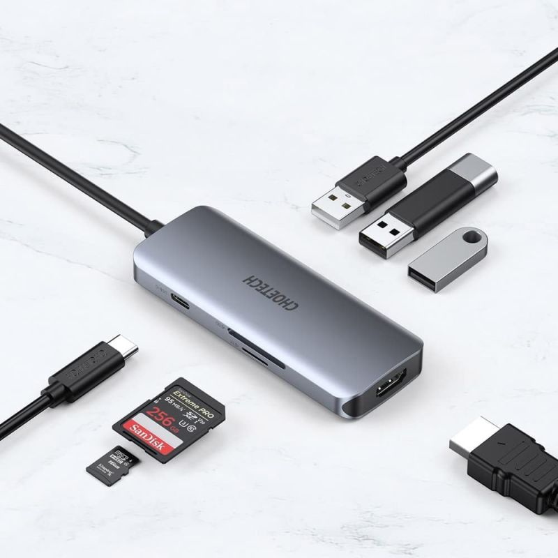 Док-станція USB3.1 Type-C --> HDMI4K30Hz/3хUSB 3.0/Type-C/ PD100W/SD/TF 7 in 1Choetech (HUB-M19-GY)