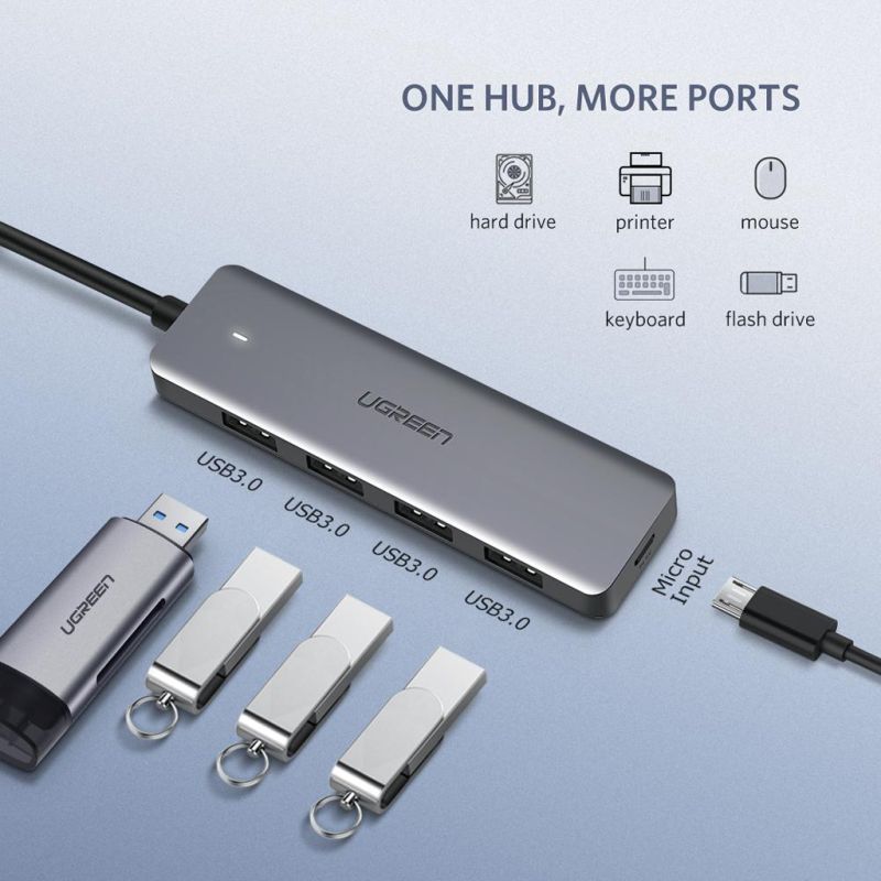 Хаб USB 3.0 -> 4xUSB 3.0 active, з живленням Type-C, 15см CM219 Ugreen (50985)