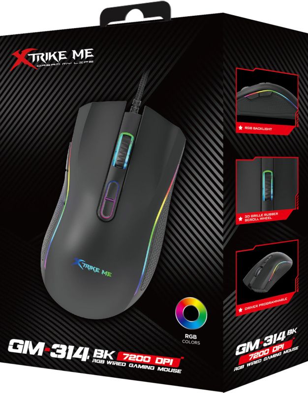 Мишка XTRIKE ME GM-314, ігрова 7200dpi., 7кн., RGB, чорна (GM-314BK)