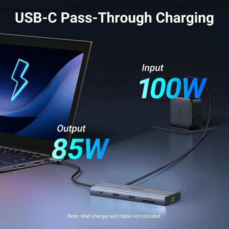 Док-станція USB3.2 Type-C --> HDMIx2,4K60Hz/2xUSB-A/2xUSB-C 3.2/ RJ45/SD/TF/PD 100W CM639 Ugreen (45380)