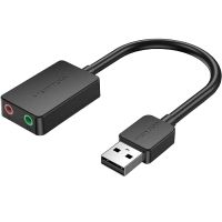 Звукова карта USB AUX jack, 2*TRRS (Mic + Ear) 1м Vention чорна (CDYBF)