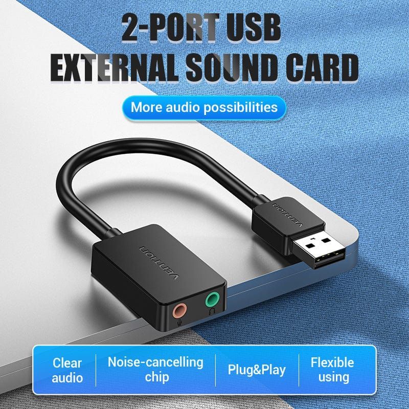 Звукова карта USB AUX jack, 2*TRRS (Mic + Ear) 1м Vention чорна (CDYBF)