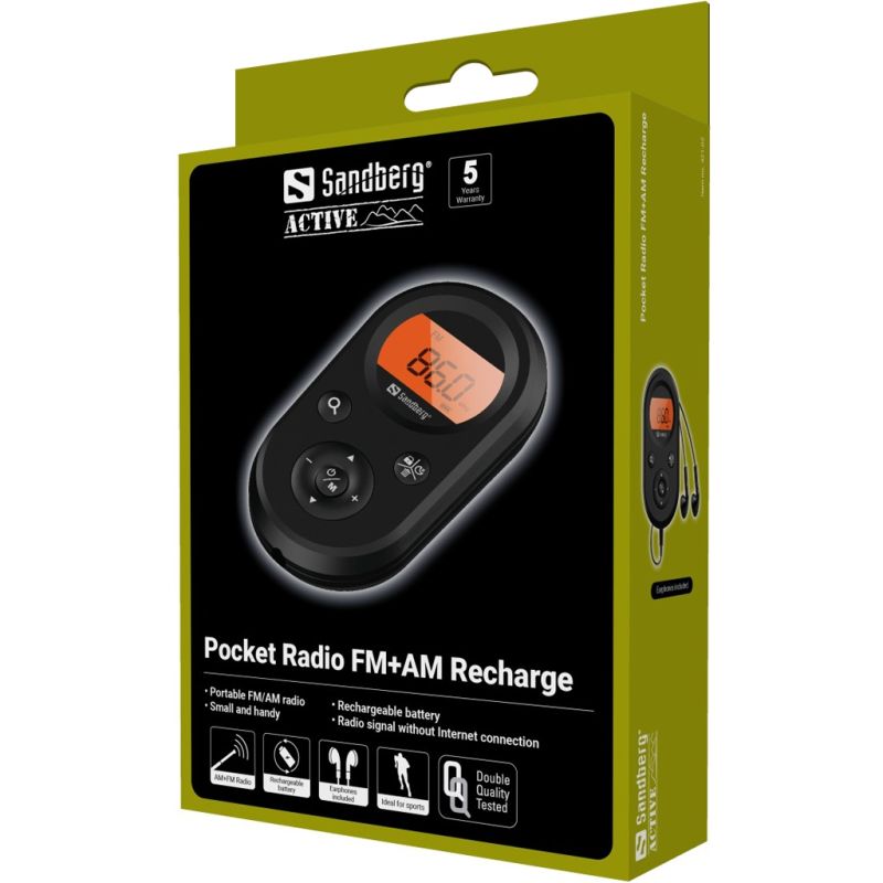 Радіо приймач FM/AM кишеньковий (Rechargeable) з навушниками, Sandberg (421-02)