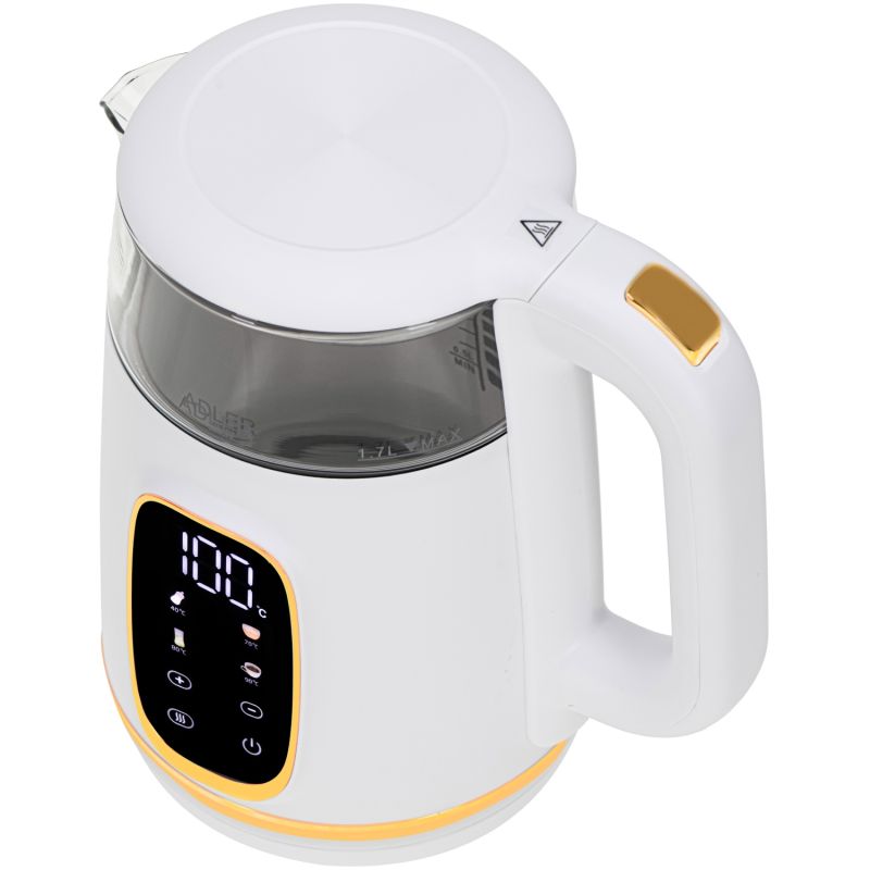 Електрочайник Adler AD 1305 white gold 1850-2200Вт/ 1.7л/ скло/ встановлення температури/ (AD1305WG)