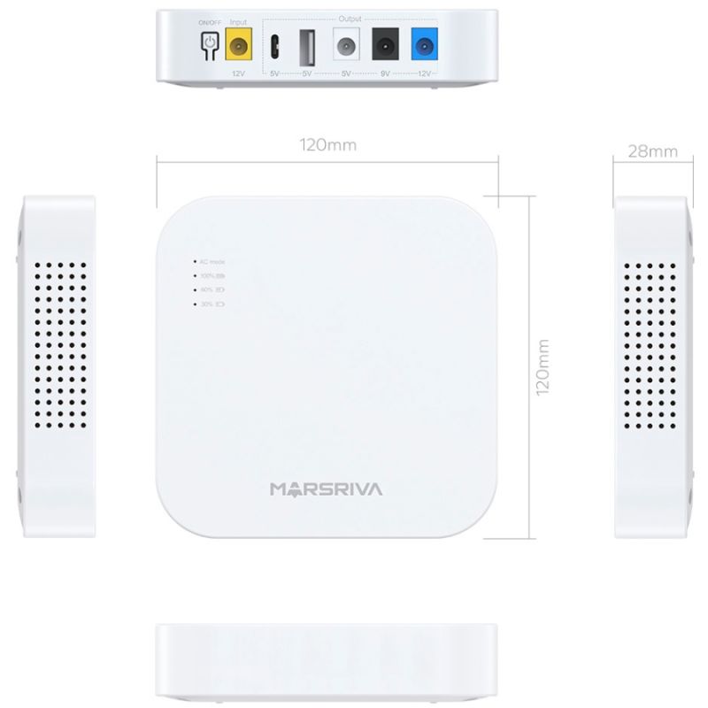 ДБЖ Marsriva DC Router UPS KP4 3xDC+USB+USB-C OUT, 5V/9V/12V 18W 10000 mAh (36Wh) Li-Ion (KP4_MARSRIVA)