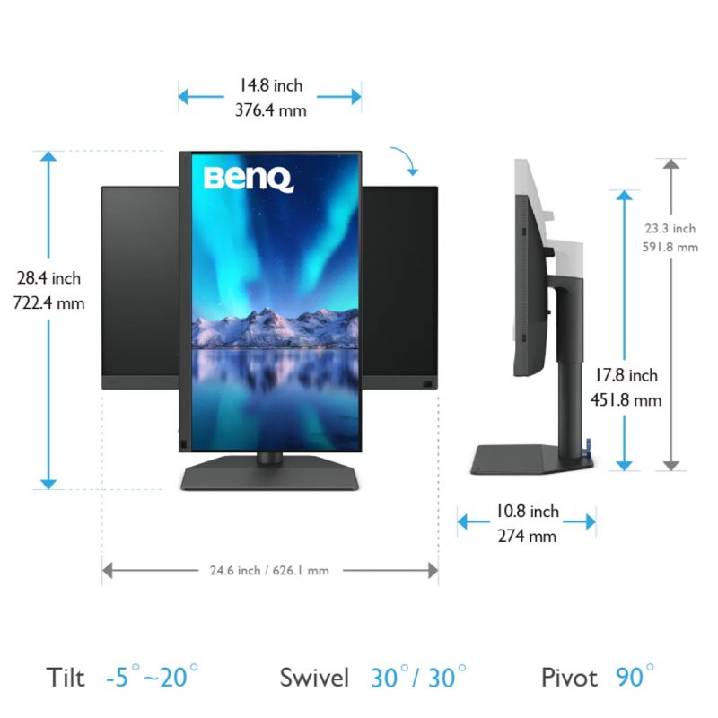 TFT 27" BenQ SW272Q, 2K IPS, 2хHDMI, DP, USB-C, HAS, USB-hub, MCR, Pivot, сірий (9H.LLPLB.QBE)