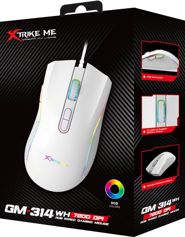 Мишка XTRIKE ME GM-314, ігрова 7200dpi., 7кн., RGB, біла (GM-314WH)
