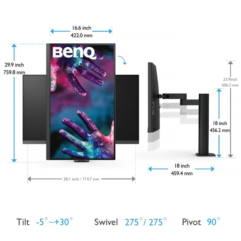 TFT 31.5" BenQ PD3205UA, IPS, 4K UHD, 99% sRGB, HDMI, DP, USB-С, USB-hub, HAS, колонки, темно- сірий (9H.LKGLA.TPE)