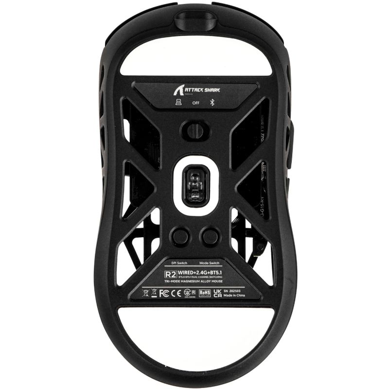 Мишка Attack Shark R2, Wireless/Bluetooth, 42000dpi, (PAW3950), 6кн., Black (R2B_AS)