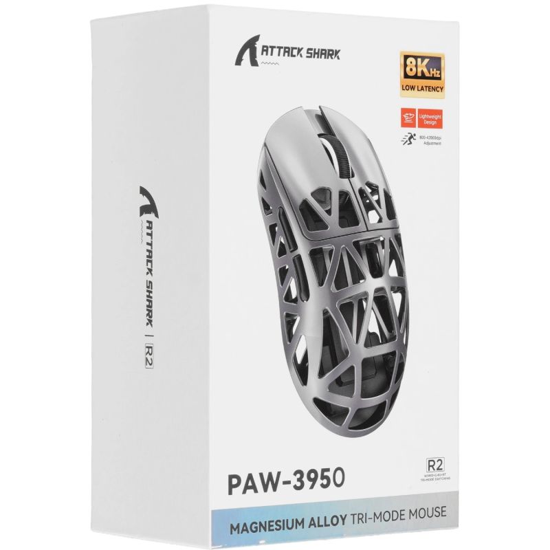 Мишка Attack Shark R2, Wireless/Bluetooth, 42000dpi, (PAW3950), 6кн., Black (R2B_AS)