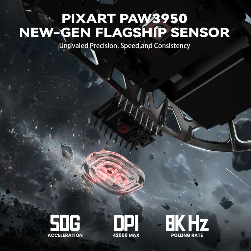 Мишка Attack Shark R2, Wireless/Bluetooth, 42000dpi, (PAW3950), 6кн., Black (R2B_AS)