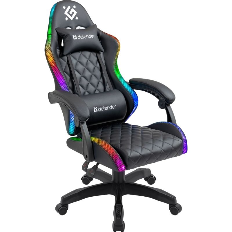 Крісло ігрове Defender Energy, Клас 4, 50мм, PU, RGB, чорне (64559)