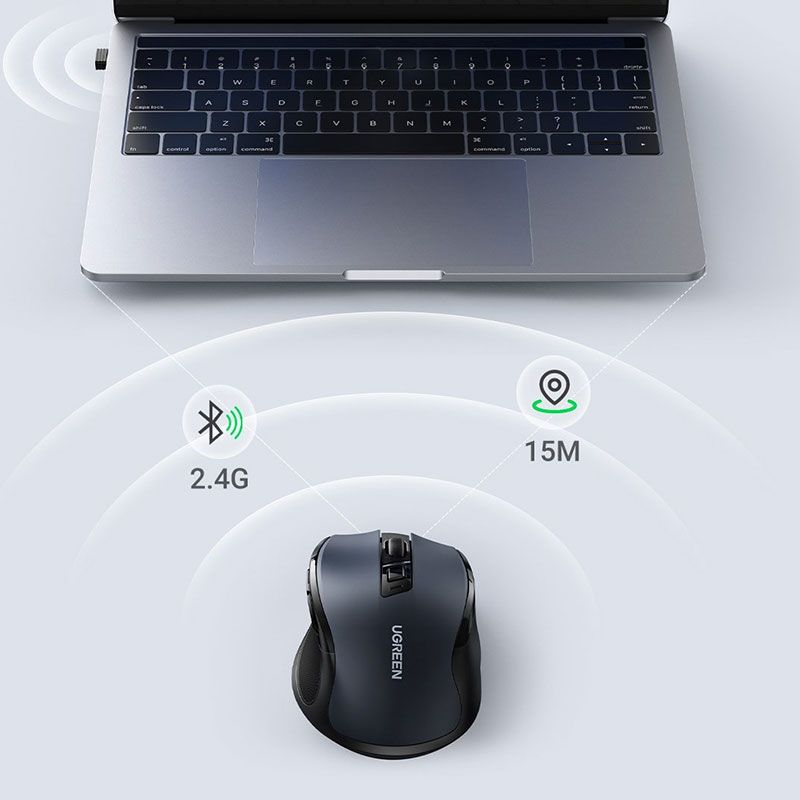 Мишка UGREEN 2.4GHz MU006 бездротова, Bluetooth, 4000dpi., 4кн.,Silence Design, Чорна (15063)
