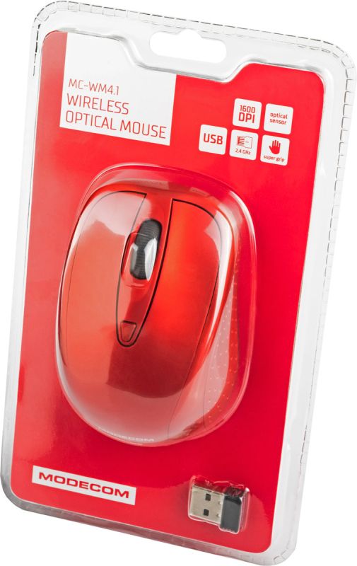 Мишка Modecom MC-WM4.1, бездротова, 3кн., 1600dpi, нано ресівер, червона (M-MC-0WM4.1-500)