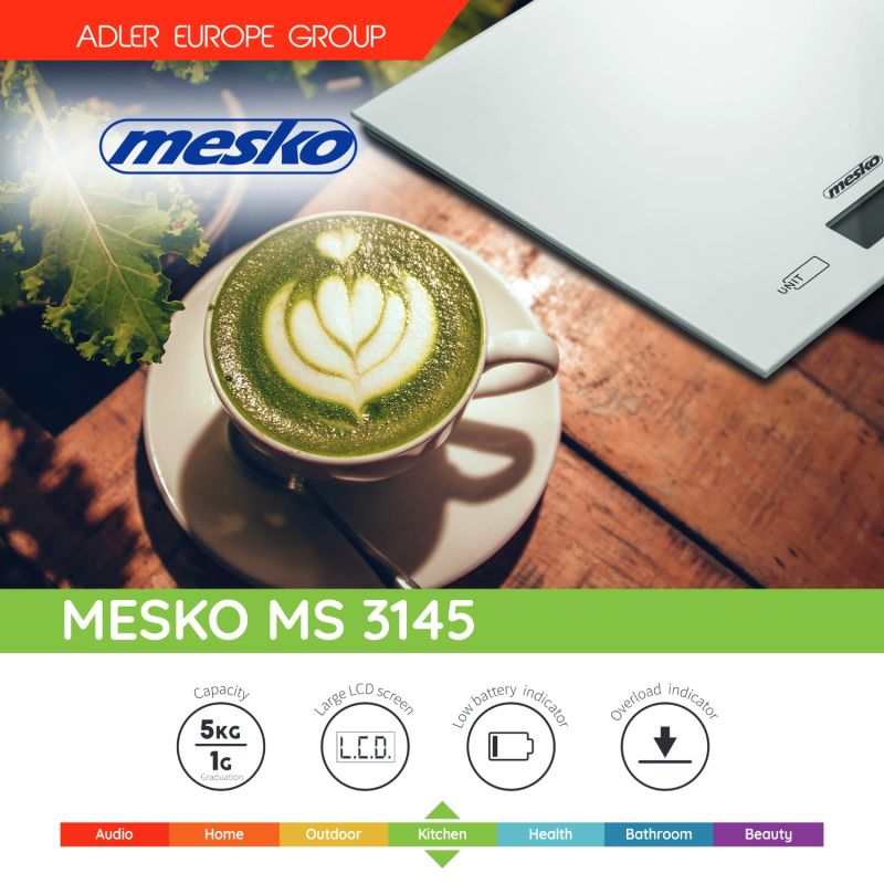 Ваги кухонні Mesko MS 3145 електронні/ 5кг/ г; мл, унція/ 2x 1,5В(AAA)/ автовимкнення (MS3145)