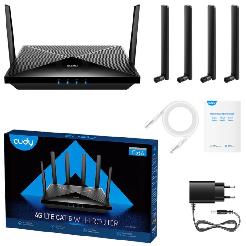 Маршрутизатор Cudy , AC1200 Wi-Fi 4G LTE-Cat6 Dual Sim Gigabit Router (LT700)