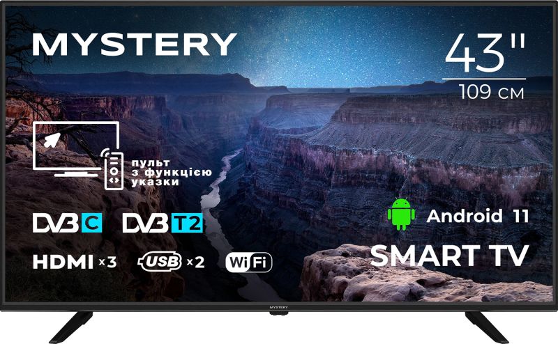 TV 43 Mystery Full HD/Smart/Android 11/2xUSB 2.0/Wi-Fi/Miracast/Black (MTV-4350FST2)