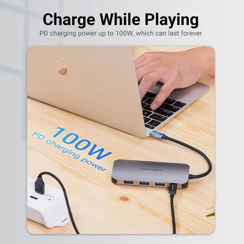 Док-станція USB3.1 Type-C --> HDMI 4K30Hz/USB 3.0х3//PD 100W 5-in-1 Vention (THFHB)