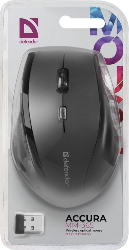 Мишка Defender Accura MM-365, бездротова, 6 кн. до 1600 dpi, чорна (52365)