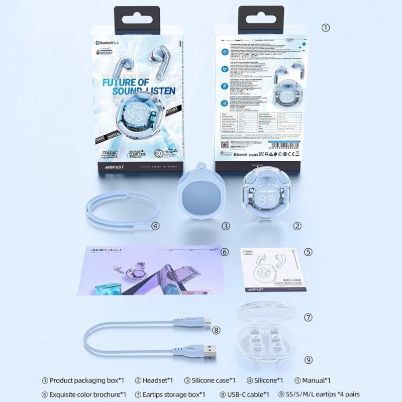 Навушники TWS Acefast T8 ice blue (6974316282235)