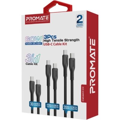 Дата кабель USB-C to USB-C 2.0m Promate (cablekit-cc.black)
