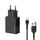 Зарядное устройство Grand-X 2xUSB 5V 2.4A + cable USB to USB-C black (CH-15T)