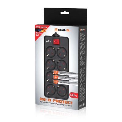 Сетевой фильтр питания REAL-EL RS-8 Protect 5m, black (EL122300024)