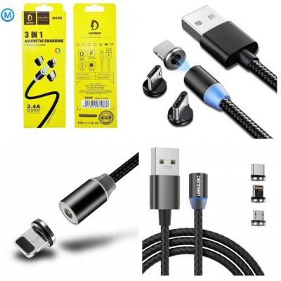 Дата кабель USB 2.0 AM to Lightning + Micro 5P + Type-C magnetic black Denmen (DN-D09E-BK)