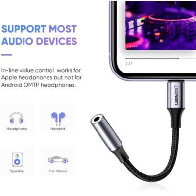 Переходник Lightning to 3.5mm 10cm Headphone Jack Adapter Model US211 gray Ugreen (30756)