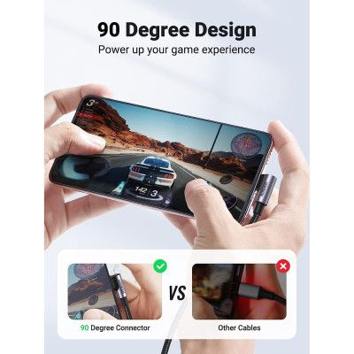 Дата кабель USB-C to USB-C 3.0m 60W US255 90-degree Angle Black Ugreen (80714)