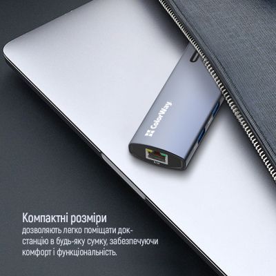Порт-реплікатор ColorWay Docking Station USB-C 6-в-1 Type C PD 100W/USB3.0х3/HDMI 4К/RJ45 (CW-HUB02)