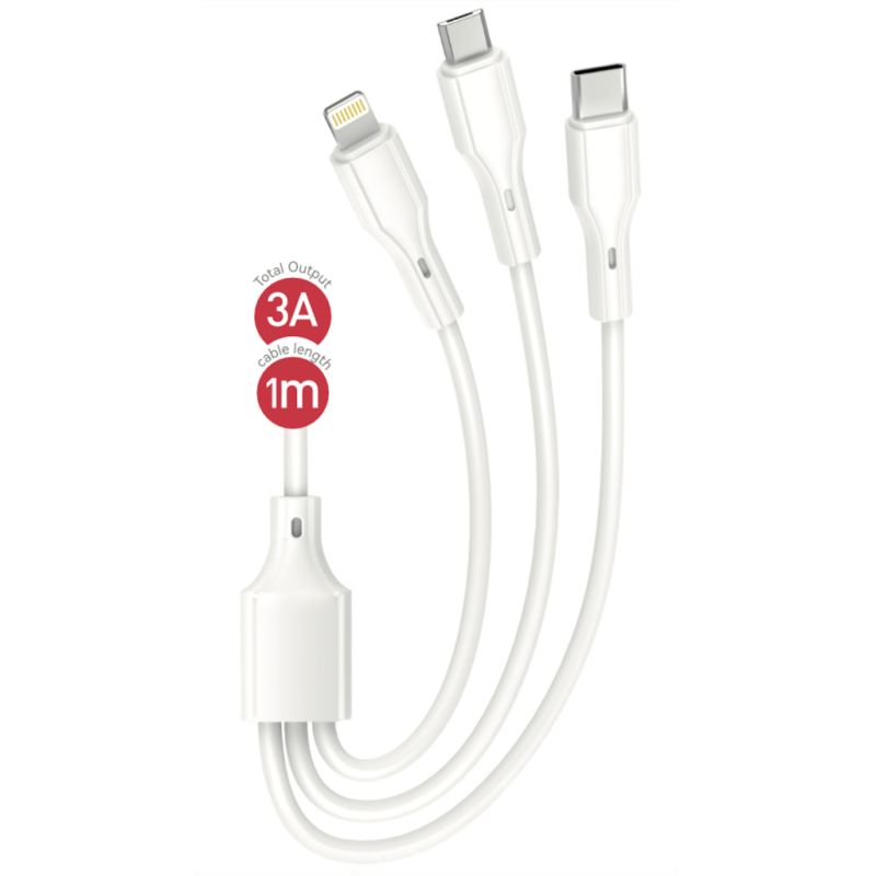 Дата кабель USB 2.0 AM to Lightning + Micro 5P + USB-C 1.0m 2.4A XO (CB-23U3)