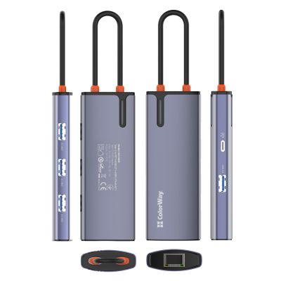 Порт-реплікатор ColorWay Docking Station USB-C 6-в-1 Type C PD 100W/USB3.0х3/USB2.0/RJ45 (CW-HUB03)