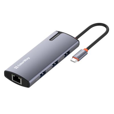 Порт-реплікатор ColorWay Docking Station USB-C 6-в-1 Type C PD 100W/USB3.0х3/USB2.0/RJ45 (CW-HUB03)
