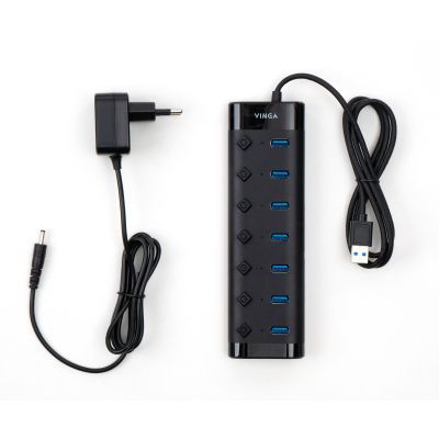 Концентратор Vinga USB3.0 to 7*USB3.0 1m cable with Switch and Power Adapter (VHA3A7B)