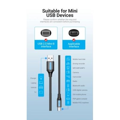 Дата кабель USB 2.0 AM to Mini 5P 1.0m black Vention (COMBF)
