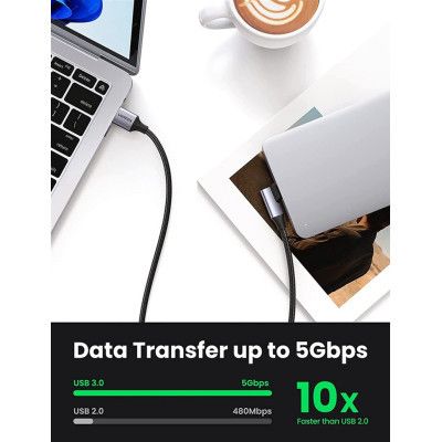 Дата кабель USB 3.0 AM to USB-C 1.0m 60W US385 90° Black Ugreen (20299)