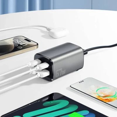 Зарядний пристрій Essager 2xUSB-C + 2xUSB 67W GaN (ECT2AC-JYB0G-Z)