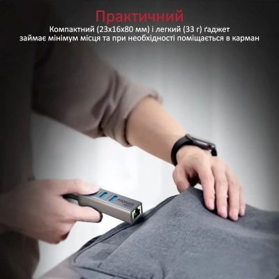 Концентратор Promate USB Hub 4 ports (gigahub-c.grey) (gigahub-c.grey)