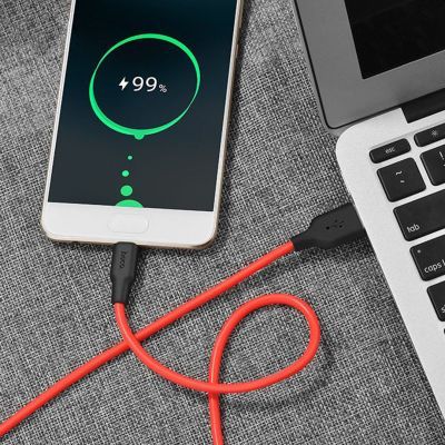 Дата кабель USB 2.0 AM to USB-C 1.0m 2A silicone X21 black+red HOCO (6957531071419)