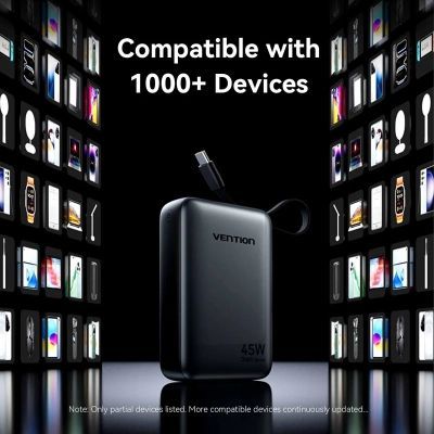 Батарея универсальная Vention 20000 mAh 45W Mini with Built-in USB-C Cable Gray (FHGH0)