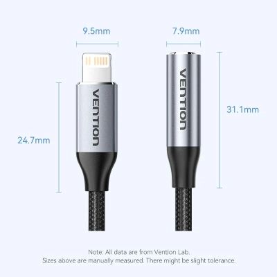 Перехідник Lightning to 3.5mm 0.1m cotton braided aluminum gray Vention (BMBHA)