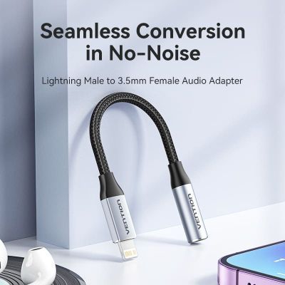 Перехідник Lightning to 3.5mm 0.1m cotton braided aluminum gray Vention (BMBHA)