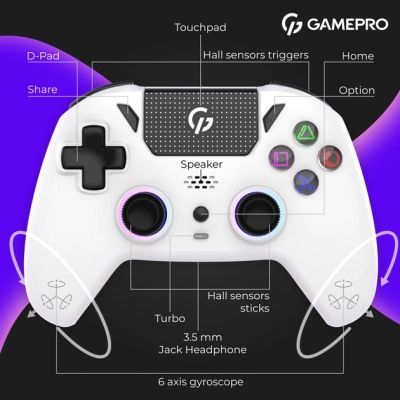 Геймпад GamePro (GPS13W) BT 5.3/USB/PC/iOS/Android/PS3/PS4 RGB White (GPS13W)