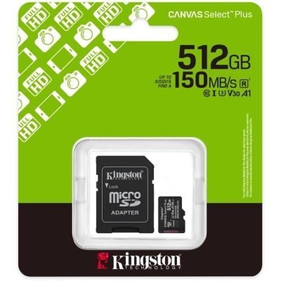 Карта пам\'яті Kingston 512GB microSDXC class 10 UHS-I U3 V30 A1 Canvas Select Plus (SDCS3/512GB)